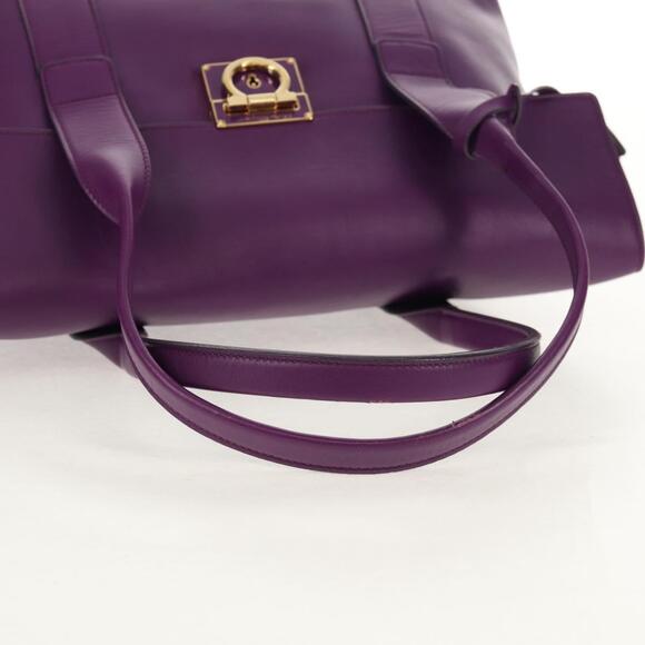 Salvatore Ferragamo Gancini Hand Bag Leather Purple Gold Auth BA8415V - Picture 7 of 16